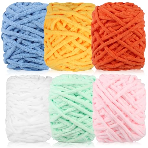 WSICSE Chenille Chunky Deckengarn, dickes, flauschiges Garn zum Häkeln, super sperrig, weiches Garn zum Stricken, Amigurumi-Deckengarn, Bastelarbeiten, 6 Stück, 100 g je 100 g, 45 m (frisch) von WSICSE