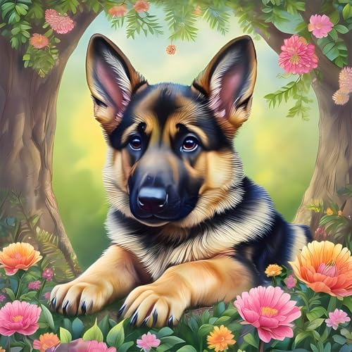 WSLWXSHM Diamond Painting Erwachsene Set Hund, 5D DIY Diamond Art Kits for Beginners Round Full Drill Diamond Painting for Home Wall Decoration Gift 30×30cm, Tier von WSLWXSHM