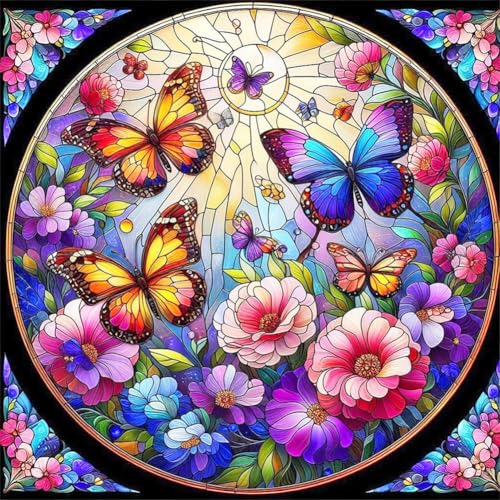 WSLWXSHM Schmetterling Diamond Painting Erwachsene Set, 5D DIY Diamond Art Kits for Beginners Round Full Drill Diamond Painting for Home Wall Decoration Gift 30×30cm, Blume von WSLWXSHM