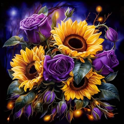 WSLWXSHM Sonnenblume Diamond Painting Erwachsene Set, 5D DIY Diamond Art Kits for Beginners Round Full Drill Diamond Painting for Home Wall Decoration Gift 30×30cm, Blume von WSLWXSHM