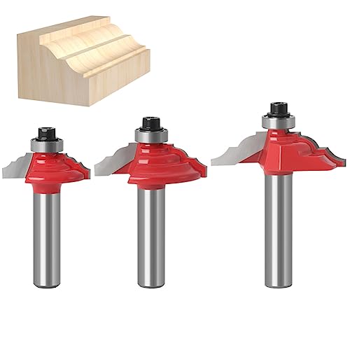 WSOOX 3tlg. Kantenformung Roman Ogee, Hartmetall Fräser Set, Zubehör Fräsen(für Holz, Ø Schaft 8 mm, Arbeitslänge 25.4mm, 31.7mm, 38mm) von WSOOX