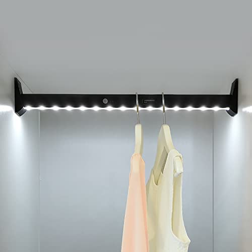 WSYSHHGR Kleiderstange mit LED-Licht, beleuchtete Kleiderschrankstange 2-in-1-Kleiderstange mit wiederaufladbarem Licht, Kleiderbügel aus Metall, Tragkraft 50 kg, Feito NA China von WSYSHHGR