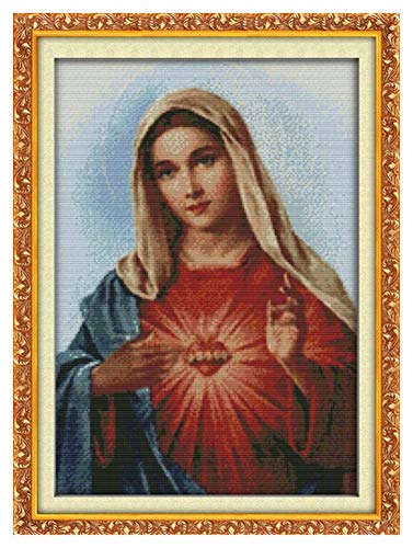 Kreuzstich Stickpackung Handscheibe DIY DMC Kreuzstichsätze für Stickerei Kits Sacred Heart of Jesus Muster gezählt Kreuznähte Home Decoration ( Color : R247 2 , Size : 14CT Stamped Product ) von WTAXBH