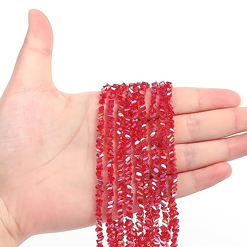 WTIAN Dreieckige Glasperlen, facettierte Glaskristalle, lose Perlen, unregelmäßige Form, charmante Perlen für Schmuckherstellung, DIY, Halsketten, Armbänder, Ohrringe, Basteln, Rot, 255 Stück von WTIAN