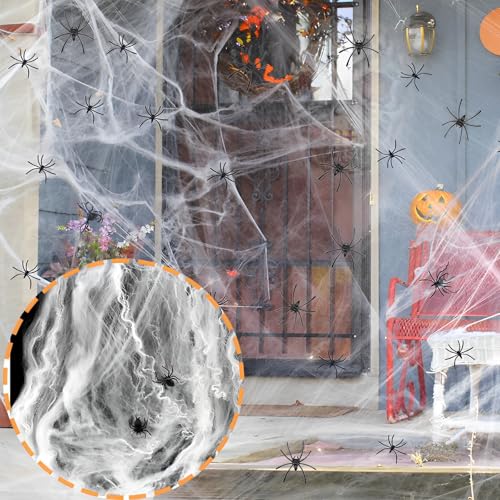 Halloween Deko Spinnennetz,400g Weiß Spinnenweben Dekoration Dehnbar Mit 80st Plastik Kunststoff Spinnen,Elastisches & Realistisch,Für Halloween Party Garten Deko,Spukhaus-Dekoration,Gruselszene von WTZWYFWJ