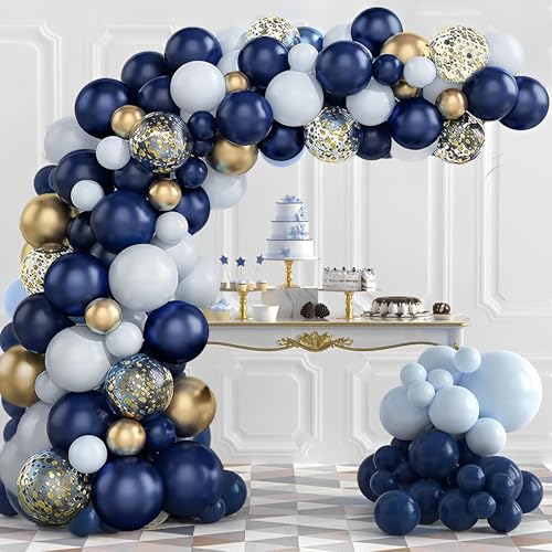 WTZWYFWJ Ballons Girlande Blau Geburtstag Set,128 Stück Marineblaues und Goldenes Ballongirlanden-Set mit Konfetti Ballons,für Baby Shower Kleiner Junge Geburtstag Im Ocean-stil Brautduschen von WTZWYFWJ