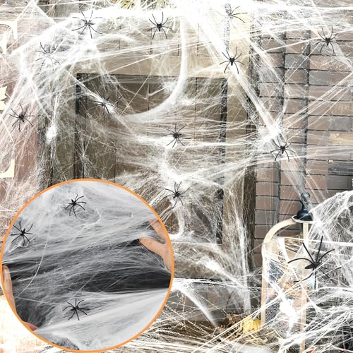 WTZWYFWJ Halloween Deko Spinnennetz,Mit 200g Weiße Dehnbare Spinnenweben Und 40 Kunstspinnen,Groß Spiderweb Gruselig Decoration, Für Innen,Für Outdoor Garten Innen Horror Party Hängende Gruselig Deko von WTZWYFWJ