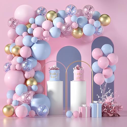 WTZWYFWJ Luftballons Girlande Set,Ballons Girlande Blau Rosa Arch Set,Macaron Blau Rosa Konfetti Metallic Latex Luftballons,für Jungen und Mädchen Babyparty,Hochzeit,Geburtstagsfeier Party Deko von WTZWYFWJ