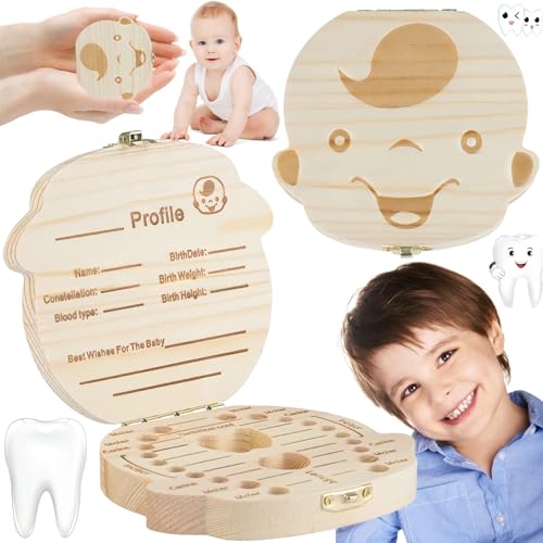 WTpin Zahnbox Holz Baby, Milchzähne Behälter, Baby Milchzahndose, Kinder Milchzahnbox aus Holz, Milchzähne Box Aufbewahrungsbox für Baby, Souvenirbox für Den Ersten Zahn des Mädchens (Junge) von WTpin