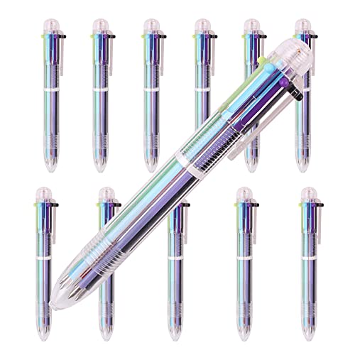 WUDQIJI Mehrfarbige Kugelschreiber 12 Stück Druckkugelschreiber Retractable Kugelschreiber 6-in-1 Multicolor Stifte 6 Farben Mehrfarbiger Stifte 0,7mm Feder Kugelschreiber zum Zeichnen Schreiben von WUDQIJI