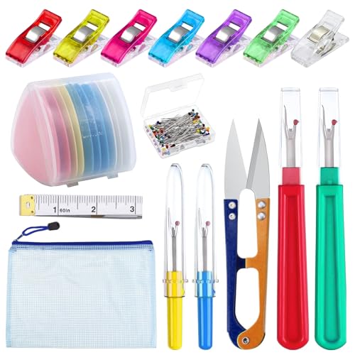 Nähen Nahttrenner Kit, 74 Stück Nähen Nahttrenner, Seam Ripper and Thread Remover KitProfessional Groß & Klein Fadentrenner mit Trimmen Scissor, Weiche Maßband und Aufbewahrungstasche zum Nähen von WUERKIYA