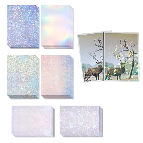 WUERKIYA Holographische Aufkleber Papier, 30 Blatt 6 Styles A4 (210x297mm), Holografische Klares Vinyl Holografische Aufkleber Papier selbstklebend für DIY Craft Decor Aufkleber von WUERKIYA