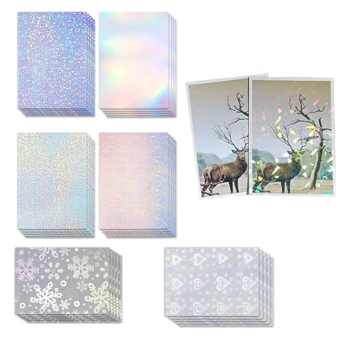 Blatt Holografische Klares Vinyl Holografische, Holographische Aufkleber Papier, 30 Blatt 6 Styles A4 (210x297mm), Holografische Klares Vinyl Holografische Aufkleber Papier selbstklebend für DIY Craft von WUERKIYA