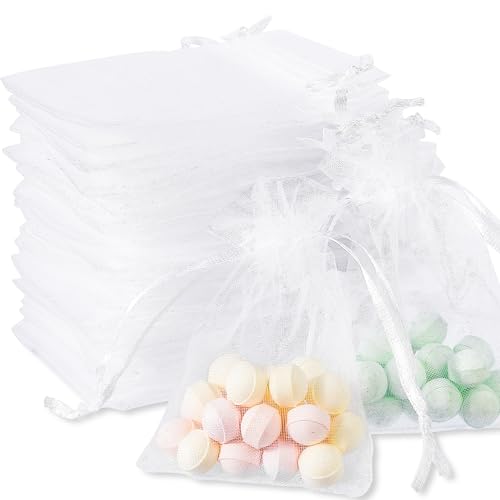 WUFANC 100 Stück Organzasäckchen 10x15 cm, Organza Säckchen zum Befüllen mit Zugband, Gaze Geschenkbeutel Klein Auch für Hochzeit Bonbonsbeutel, Duftsäckchen, Lavendelsäckchen Leer (Weiß) von WUFANC