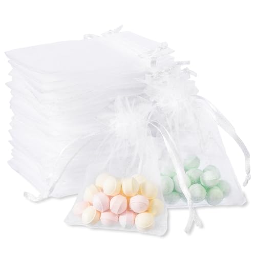 WUFANC 100 Stück Organzasäckchen 7x9 cm, Organza Säckchen zum Befüllen mit Zugband, Gaze Geschenkbeutel Klein Auch für Hochzeit Bonbonsbeutel, Duftsäckchen, Schmuckbeutel, Lavendelsäckchen Leer (Weiß) von WUFANC