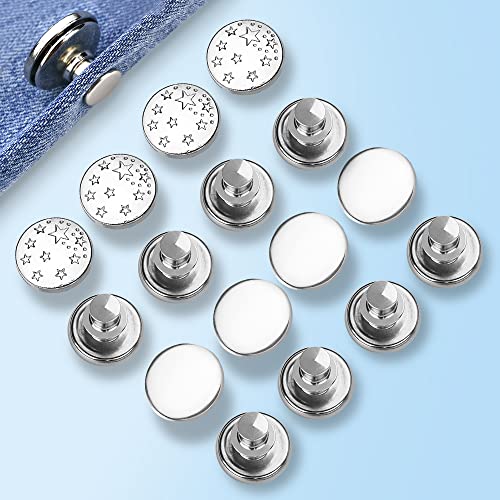 WUHEECOME 24 Stück Knöpfe für Jeans Metall Hosenknöpfe Abnehmbare Knöpfe Verstellbare Sofortknöpfe Silber jeansknöpfe 17mm Instant Button Ersatz Jeans Knöpfe Ohne Nähen für Jeans Jacken Taschen von WUHEECOME