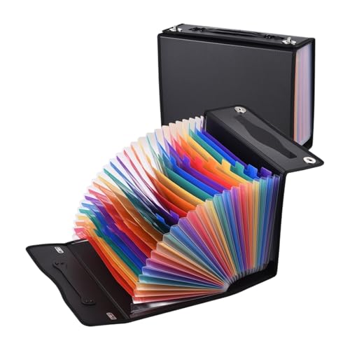 WUHUQN 24 Taschen Akkordeon Ordner Organizer Erweiterbar mit Deckel A4 Dokumenten-Organizer Regenbogen von WUHUQN