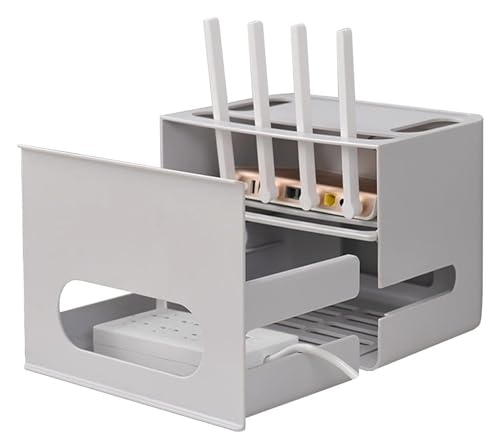 WUHUQN Router-Regal, Wandhalterung, WiFi-Router-Aufbewahrungsbox, Schubladen-Typ, Desktop-WLAN-Aufbewahrungsbox, 2-stöckige Halterung, Kabel-Organizer-Box, Steckdosenleistenschutz, Verstecken von WUHUQN