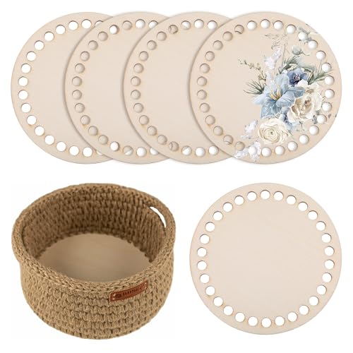 WUISOLQP 5 Stück Korbboden Aus Holz 10cm Gehäkelter Korbboden Zum Häkeln Kreis Blank Crochet Basket Holzbasis Naturholzkorbboden Korbboden Set für DIY Körbe Geldbörse Zubehör Taschenboden Häkeln von WUISOLQP