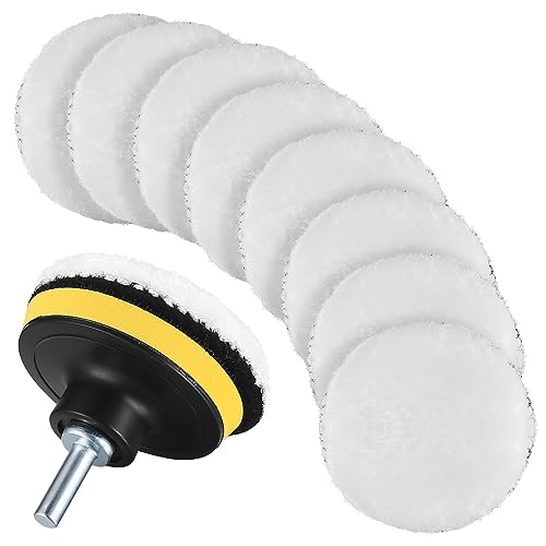 Auto Polierhauben, 10 Stk 3 Zoll Auto Polierpads, Polierteller, Polierhaube Pads Polierfell Kit, für Auto Polierauto Poliermaschine Bohrmaschine, mit Bohrer Adapter von WUJIAQIU