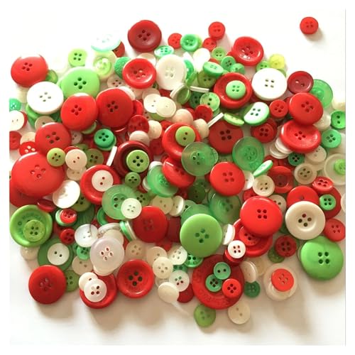 100 Stück 1-3 cm runde Harz-Knöpfe, verschiedene Farben, Kinderknopf, Knopfmalen, 2/4 Löcher, Bastelbutton, Nähzubehör (Weihnachtserie) von WUJIHE