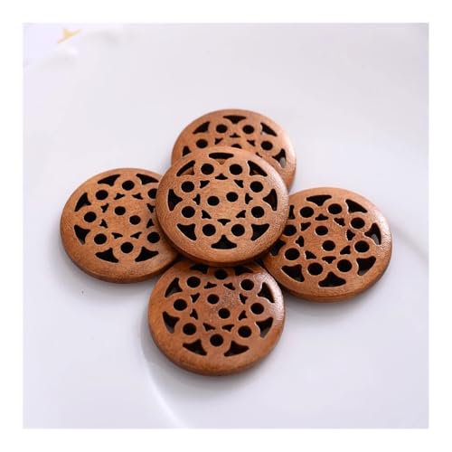 25mm 30pcs Hohl Blumenmuster Holzknöpfe rund braun Muster Knöpfe DIY Handwerk Scrapbooking Nähzubehör (Hellbraun) von WUJIHE