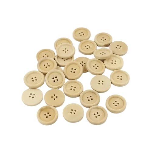 30-100 Stück Runde Holzknöpfe Verschiedene Größen, Naturfarben, 4 Löcher, Für Scrapbooking, Basteln, Nähen, Zubehör (20mm, 40 Stück) von WUJIHE