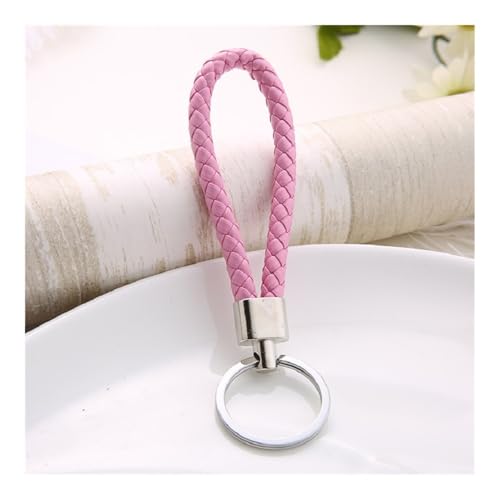 WUJIHE Gewebtes geflochtenes Lederseil, Auto-Schlüsselanhänger, Geschenk, Lederband, Kordel, Schlüsselanhänger, Griffband, Schlüsselanhänger (Rosa) von WUJIHE