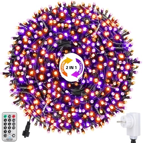 WUJUN 30m 300 LED Weihnachten Halloween Lichterketten, End-to-End Stecker Speicherfunktion Outdoor Indoor Lichterkette Weihnachtsbaum, Garten, Party, Hochzeit (Lila & Orange) von WUJUN