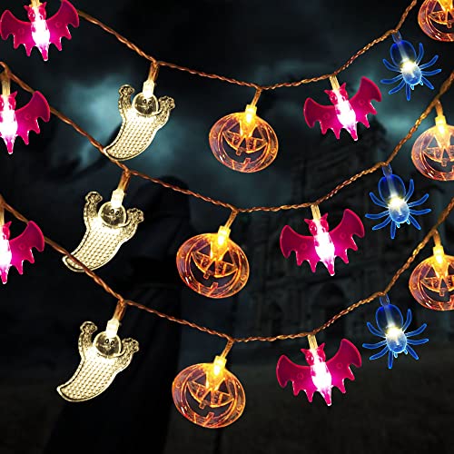 WUJUN Halloween Lichter 2M 20 LEDs Kürbisse Geister Fledermäuse Spinne Batteriebetriebene Lichterketten für Fenster Veranda Treppen Bar Halloween Dekoration Outdoor & Indoor von WUJUN