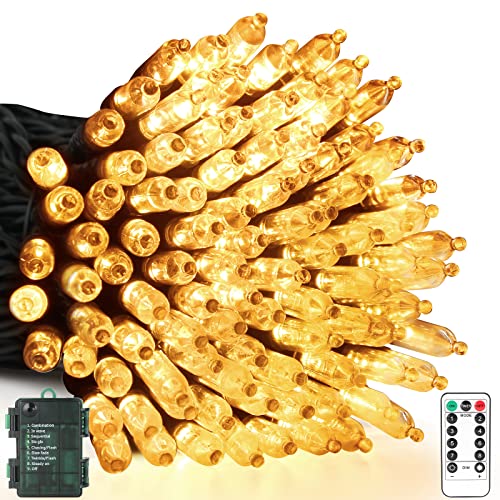 WUJUN Weihnachtsbeleuchtung 10M 100 LED Batterie Lichterketten mit Timer & Memory Funktion & 8 Modi, USB oder Batterie betriebene wasserdichte Lichterketten für Weihnachten Dekoration (Warmweiß) von WUJUN