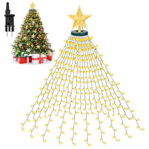 WUQNGI Lichterkette Weihnachtsbaum mit Ring und Topper Stern,400 LEDs Weihnachtsbaum Lichterkette Warmweiß 2M x 16 Stränge,8 Modi Wasserdichte Weihnachtsbeleuchtung Innen Außen für Weihnachten von WUQNGI