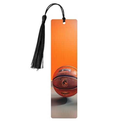 Holz-Lesezeichen mit Basketball, orangefarbener Druck, mit Quasten, Lesezeichen, Etikett, Ornament, personalisierte Dekoration von WURTON