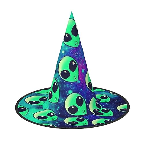 WURTON Grüner Aliens Print Halloween Hut Einzigartiger Hexenhut für Partys Cosplay - Halloween Dekor Partys von WURTON