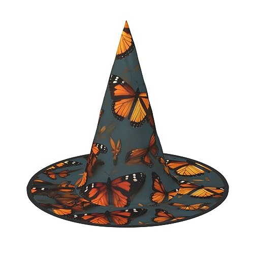 WURTON Heaps Of Orange Monarch Butterflies Print Eye-Catching Halloween Hat Funny Witch Hat For Men Women Halloween Party Decor von WURTON