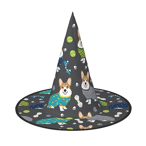 WURTON Tragen von Kleidung Corgi Hunde Druck Halloween Hexenhut Erwachsene Halloween Hut Kostüme Hexen Hüte Halloween Dekor Party von WURTON