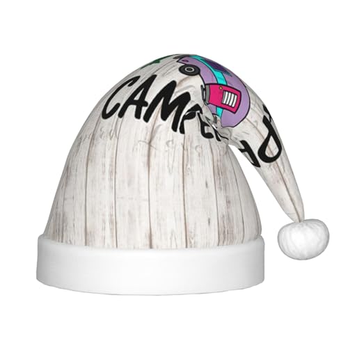 WURTON Weihnachtsmütze mit Aufdruck "Happy Camper", Unisex, Weihnachtsmütze für Kinder, Weihnachtsmannmütze für festliche Partys, Weihnachten, Neujahr von WURTON
