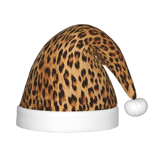 WURTON Weihnachtsmütze mit Leopardenmuster, Unisex, Weihnachtsmütze für Kinder, Weihnachtsmannmütze für festliche Partys, Weihnachten, Neujahr von WURTON