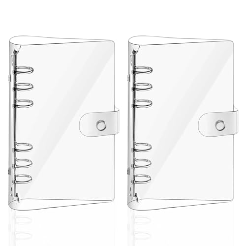 2 Stück Ringbuch A6,A6 Binder,Ringbücher,Transparente Loose Binder Wasserdicht Ringbuch Ordner A6,Nachfüllbares Ringordner mit Druckknopf Notebook Schutz für Büro Schule Journal Buch von WUSANNA