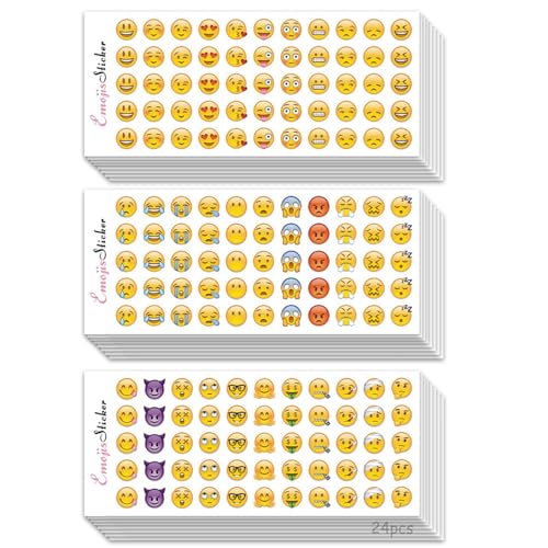 WUSANNA 24 Blatt Emoji Sticker Aufkleber Smiley Smiley Sticker Klein Kinder Notizbuch Dekoration Emoticon Aufkleber Stempel Cartoon Druckerpapier inspirierende Aufkleber Belohnungsaufkleber von WUSANNA