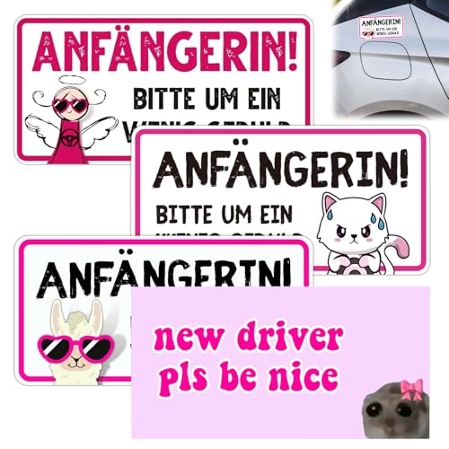 WUSANNA Anfänger Schild Auto,4 Bilder Fahranfänger Aufkleber,Fahranfänger Schild Auto,Fahranfänger Magnetschild(19.5x10cm),Magnet Schild Beginner für Fahrschule,Geeignet für Führerscheingeschenk von WUSANNA