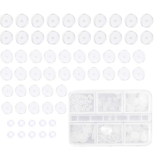 Wildfleisch Disc 60 PCS Anti Wildfleisch Disc Transparente Piercing Scheibe Piercing,Silikon Ohrring,für Piercing Bump Ohrringe Scheiben Pads mit Kunststoff Box 4 Größen von WUSANNA