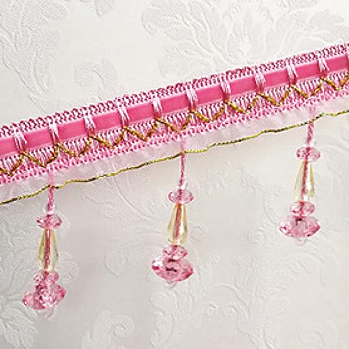 WUSHADEHANS Fransenbesatz, Vorhangquasten, 12 Yards Kristall Perlen Spitze Fransen Geflecht Perlen Anhänger Quaste Trim Fransen Vorhang Quaste Nähen Lampenschirme Dekorativ(Pink) von WUSHADEHANS