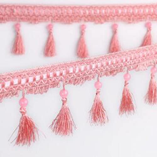 WUSHADEHANS Fransenbesatz, Vorhangquasten, 12 Yards Nähen Fransenbesatz Geflecht Perlen Anhänger Quaste Vorhangbesatz DIY Handwerk Zuhause Lampenschirme Sofa Tischdekoration(Pink) von WUSHADEHANS