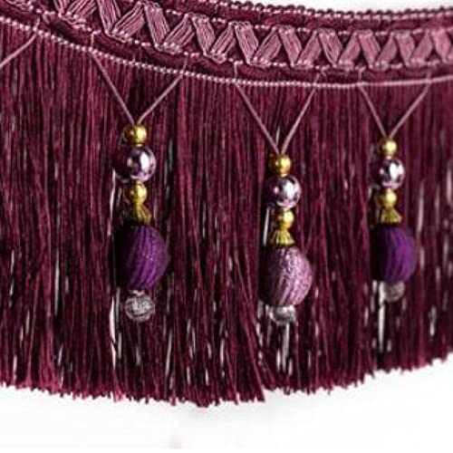 WUSHADEHANS Fransenbesatz, Vorhangquasten, 12 Yards Vorhang dekorative Zopf Perlen Anhänger Quaste Fransen Trim for Nähen Handwerk Home Decor DIY Party hängen(Dark Purple) von WUSHADEHANS