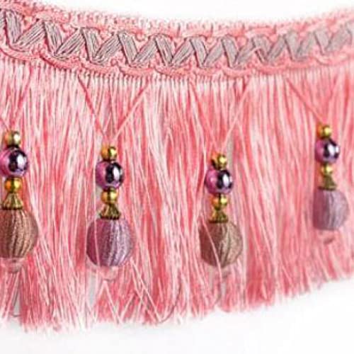 WUSHADEHANS Fransenbesatz, Vorhangquasten, 12 Yards Vorhang dekorative Zopf Perlen Anhänger Quaste Fransen Trim for Nähen Handwerk Home Decor DIY Party hängen(Pink) von WUSHADEHANS