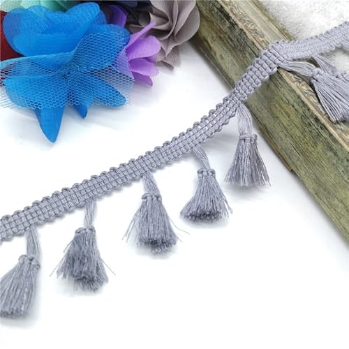 WUSHADEHANS Fransenbesatz, Vorhangquasten, 2 Yards Spitzenbesatz Nähband Quaste Fransen Baumwolle Ethnisch Latein Kleid Bühne Kleidungsstück Vorhang Dekorativ DIY(Gray) von WUSHADEHANS