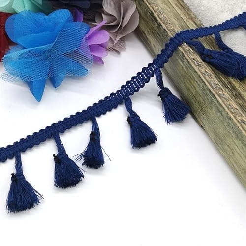 WUSHADEHANS Fransenbesatz, Vorhangquasten, 2 Yards Spitzenbesatz Nähband Quaste Fransen Baumwolle Ethnisch Latein Kleid Bühne Kleidungsstück Vorhang Dekorativ DIY(Navy Blue) von WUSHADEHANS