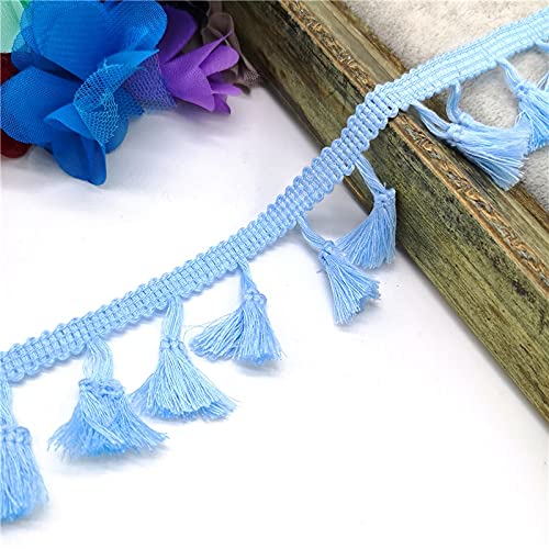 WUSHADEHANS Fransenbesatz, Vorhangquasten, 2 Yards Spitzenbesatz Nähband Quaste Fransen Baumwolle Ethnisch Latein Kleid Bühne Kleidungsstück Vorhang Dekorativ DIY(Sky Blue) von WUSHADEHANS