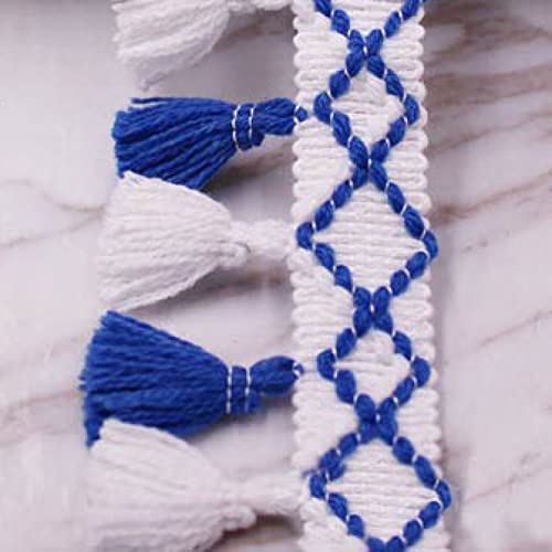 WUSHADEHANS Fransenbesatz, Vorhangquasten, Quastenfransenbesatz Spitzenstoff Nähzubehör Quastenbesatz Vorhangquaste 1 Yard Farbe Fransenband Nähen(Blue and White) von WUSHADEHANS